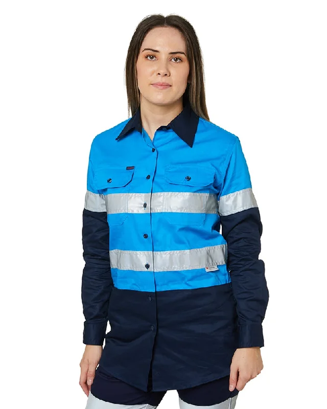 Can't Beat Ladies Hi Vis Lightweight LS Shirt - Blue/Navy