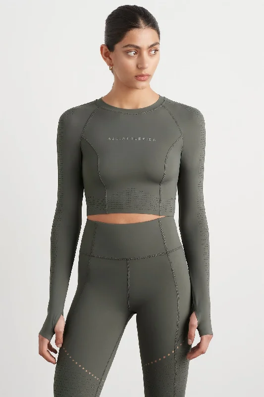 Unbeatable Prices Perforated Long Sleeve Crop Top 340