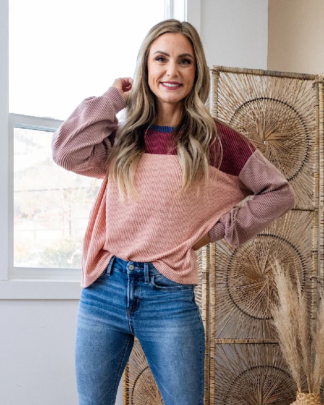 Best Seller Tessa Color Block Corded Top - Peach