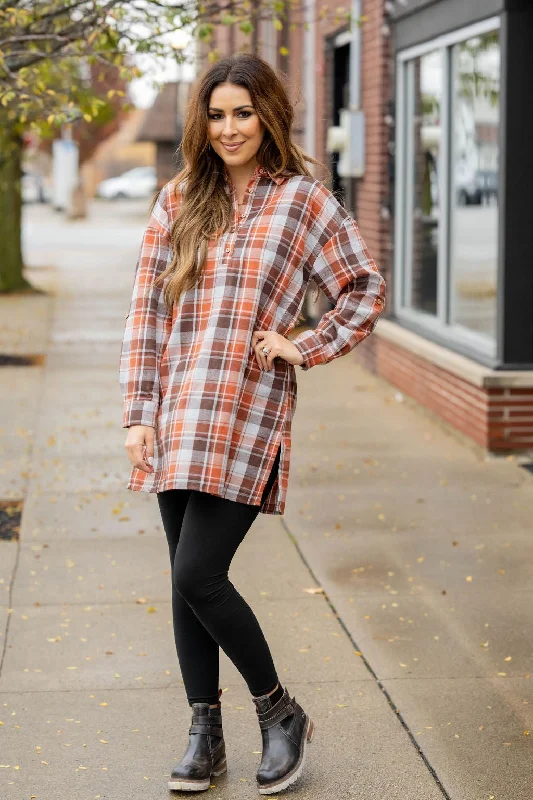 Weekend Offers That Sizzle Plaid Button Accented Tunic
