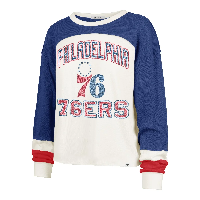 Weekend Wonders Await! PHILADELPHIA 76ERS ARENA CURVE '47 TONI LONG SLEEVE TEE WOMENS