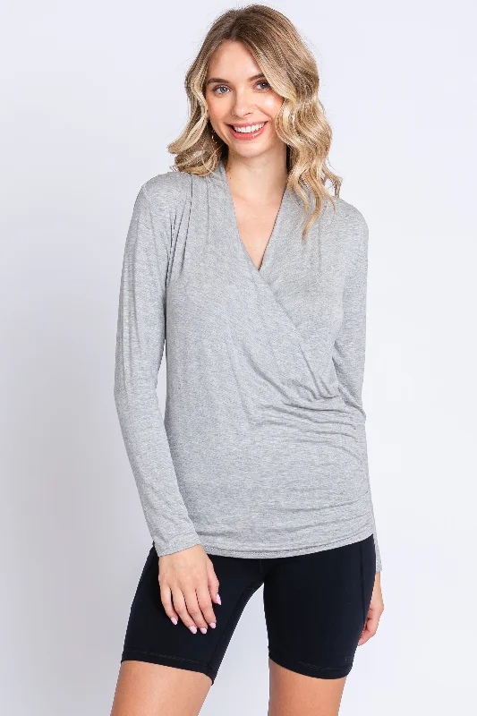 Exclusive Deal Heather Grey Long Sleeve Wrap Nursing Top