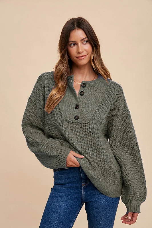 Weekend Bargains to Snag Olive Front Button Knit Sweater