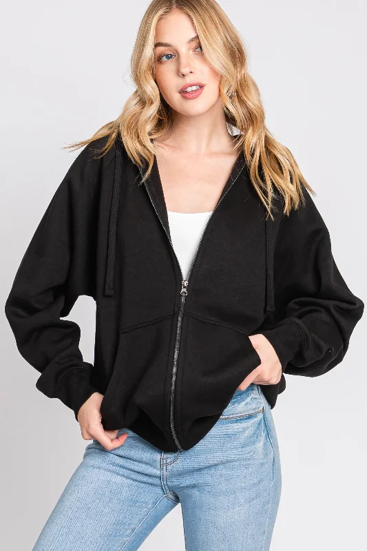 Weekend Deals That Impress Black Front Zipper Hooded Sweater