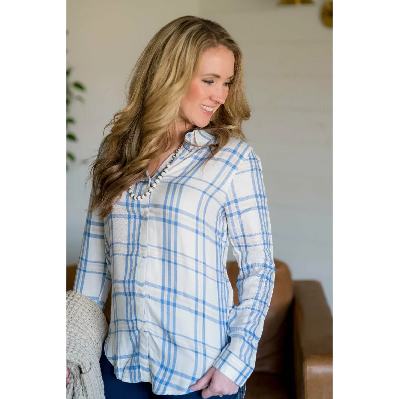 Flash Sale Plaid Button Up Blouse - White