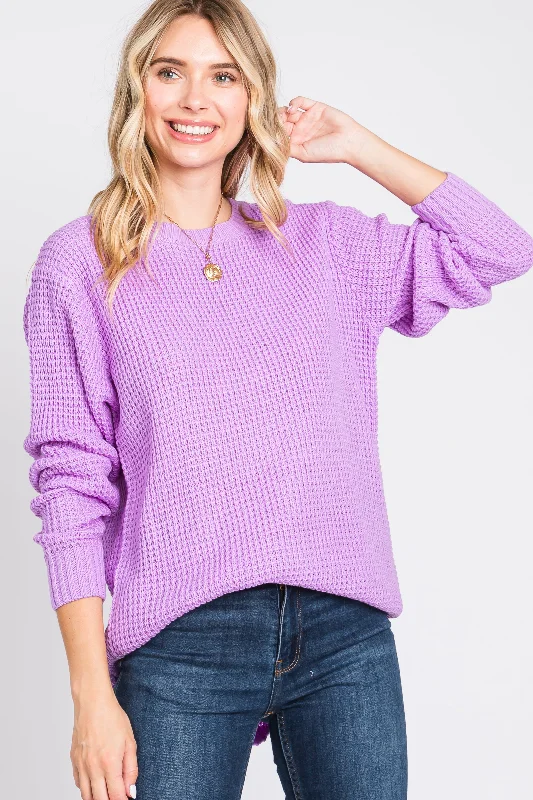 Weekend Deal Lavender Waffle Knit Round Hem Sweater