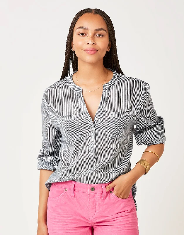 Hot Buy Dylan Gauze Shirt: Navy Mini Stripe