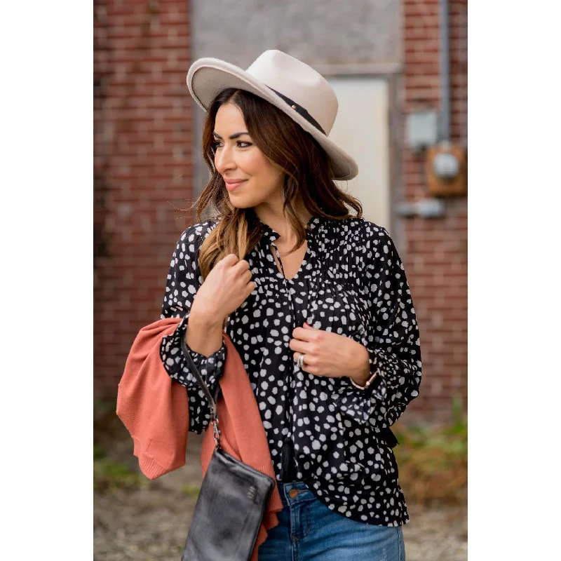Super Discount On-the-Go Cheetah Tie Blouse