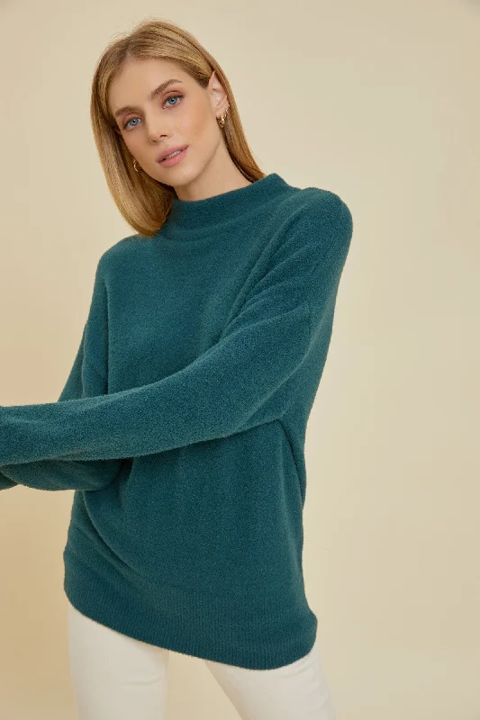 Super Savings Teal Fuzzy Knit Mock Neck Sweater