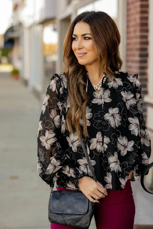 Sale Event Sheer Floral Flutter Shoulder Blouse