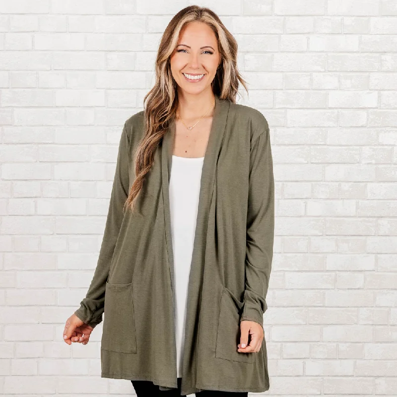 Weekend Shopping Made Better Kindness And Compassion Cardigan, Light Olive