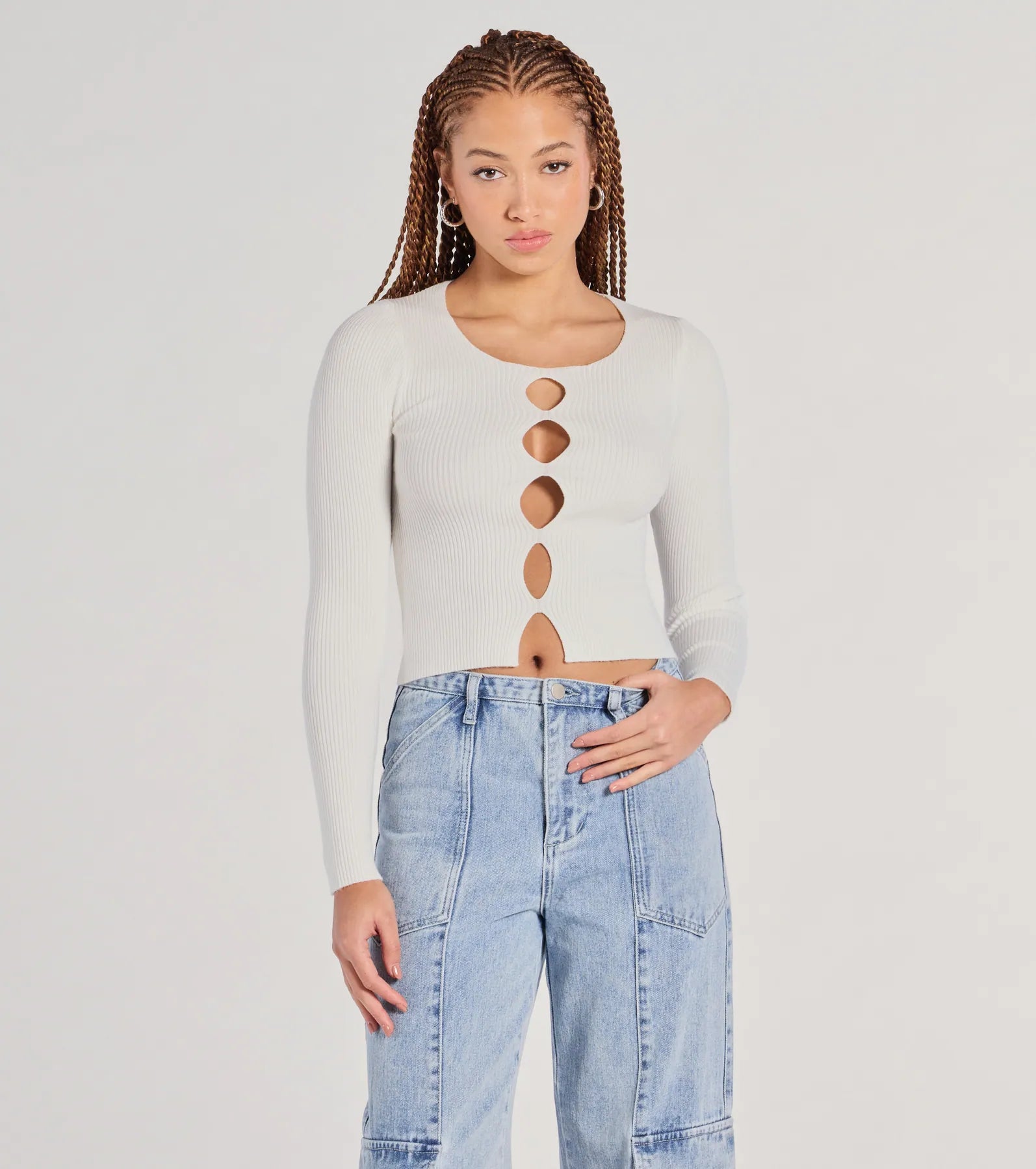 Limited Supply Made The Cutout Long Sleeve Sweater Crop Top