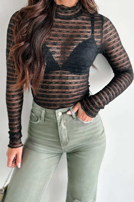 Take Advantage Mood Setter Lace Long Sleeve Top (Black)