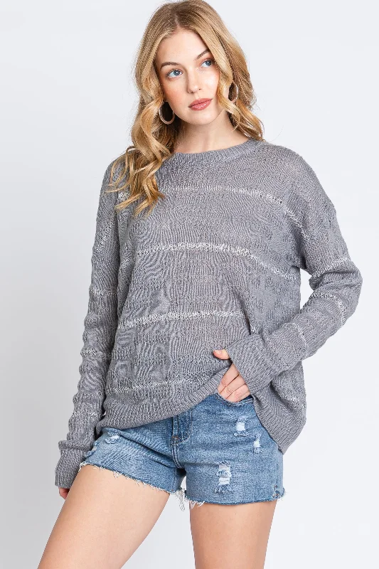 Savings Galore Grey Striped Open Knit Top