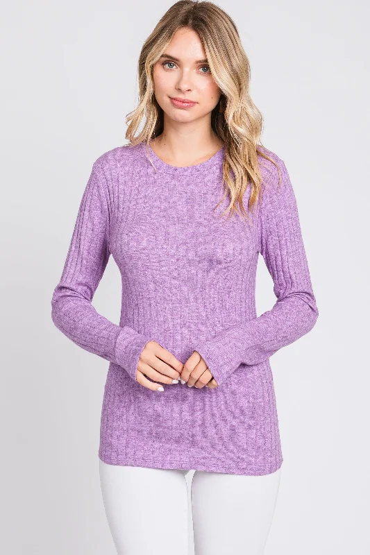 Special Offer Lavender Ribbed Long Sleeve Top