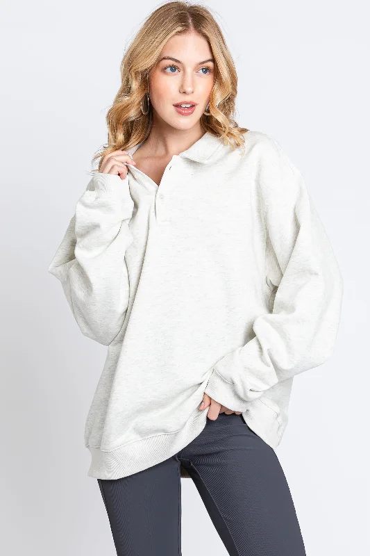 Best Seller Cream Collared Pullover Sweatshirt