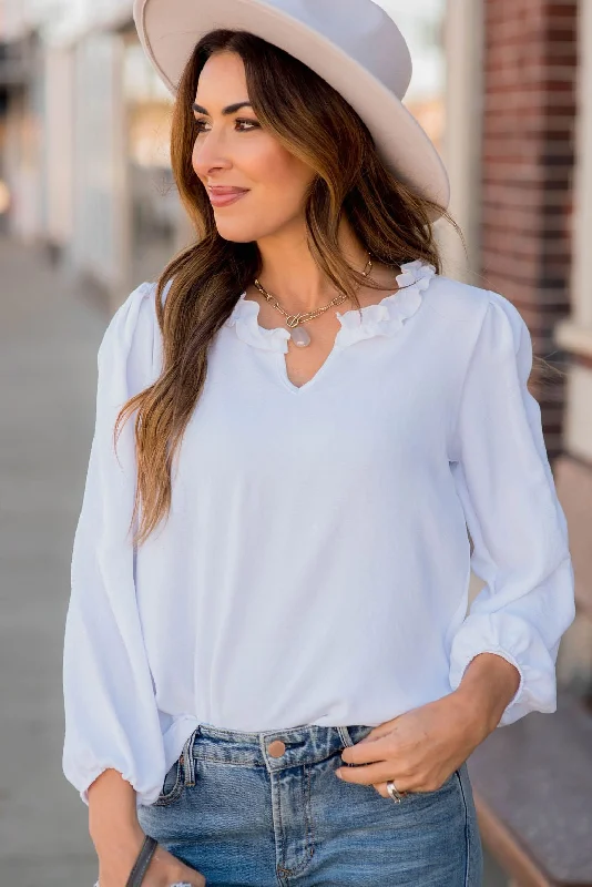 Weekend Discounts to Delight Long Sleeve Ruffle Neck Dressy Blouse