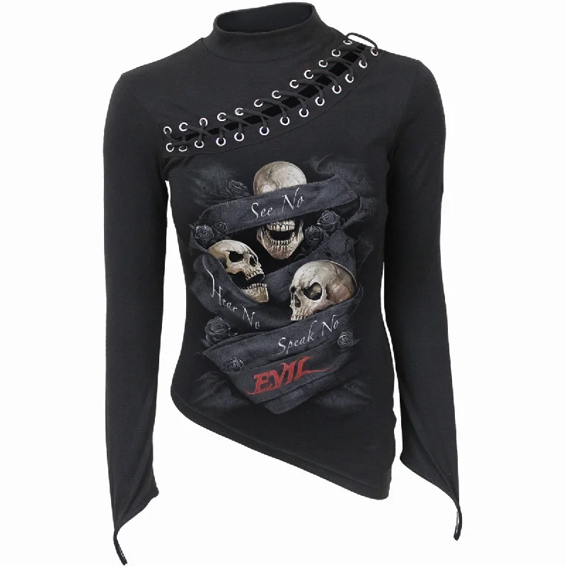 Midnight Sale SEE NO EVIL - Slant Lace Up Longsleeve Top