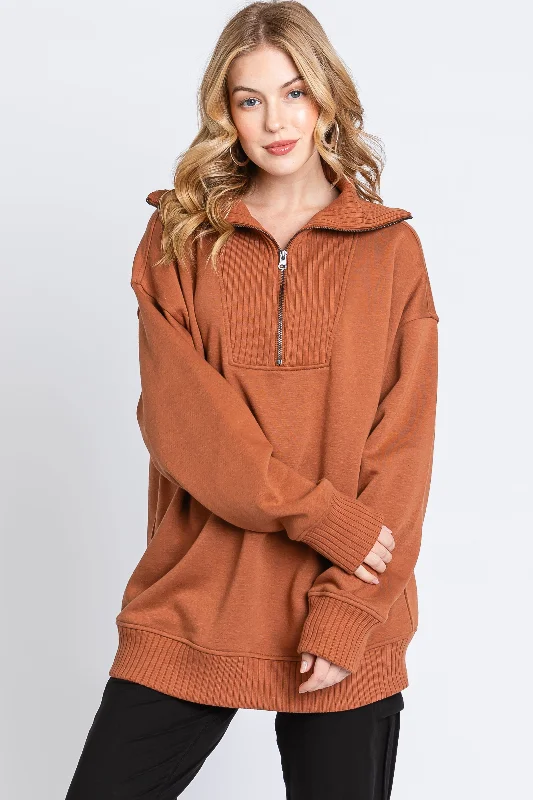 Instant Deal Camel High-Neck Fleece Pullover