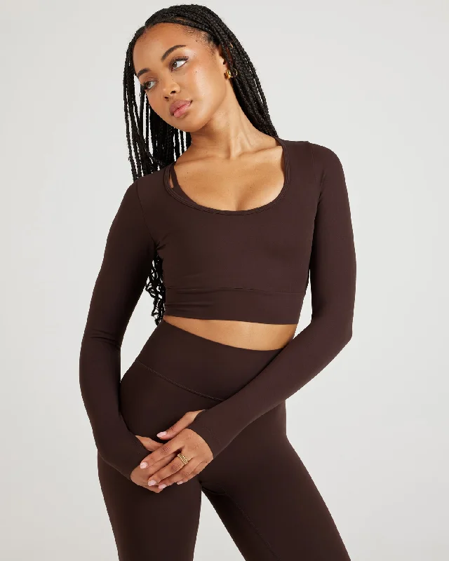 Deal of the Day Airey Scoop Crop Long Sleeve - Espresso