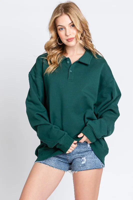 Weekend Deals That Sizzle Hunter Green Collared Pullover Sweatshirt