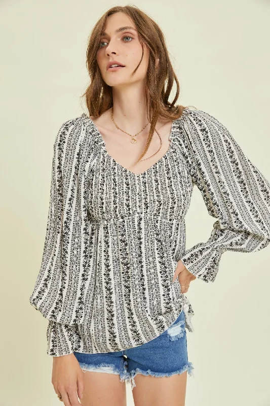 Super Deal Black Floral Long Sleeve Blouse