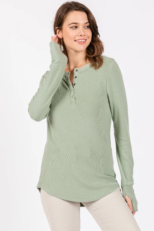 Weekend Savings Spectacular Sage Button Front Soft Knit Long Sleeve Henley Top