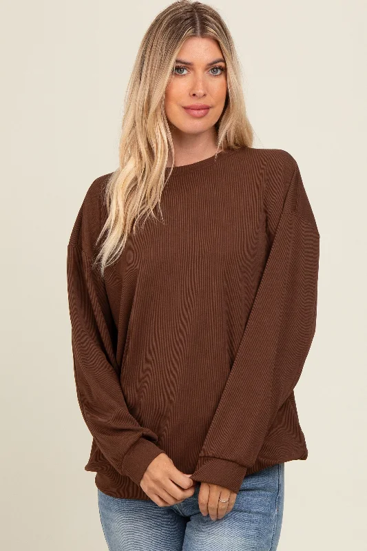 Steal Deal Brown Drop Shoulder Sweatshirt