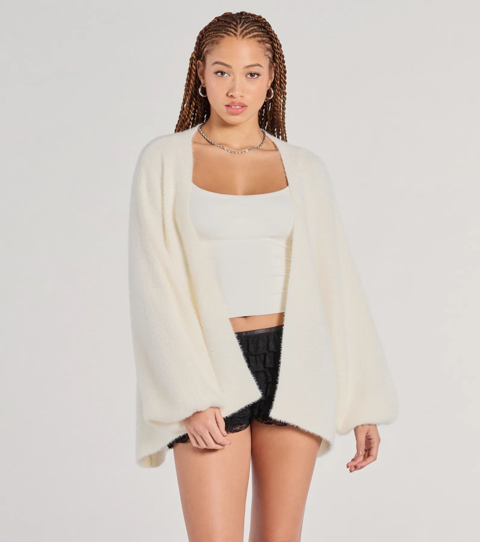 Closeout Deal Cuddle Weather Eyelash Knit Cardigan