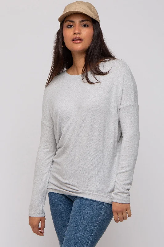 Weekend Savings Extravaganza Heather Grey Knit Long Sleeve Top