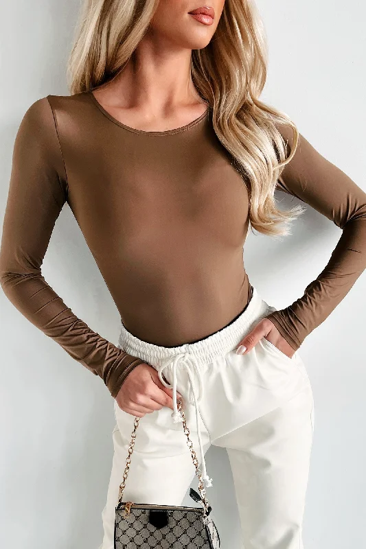 Crazy Deal Vague Answers Long Sleeve Bodysuit (Brown)