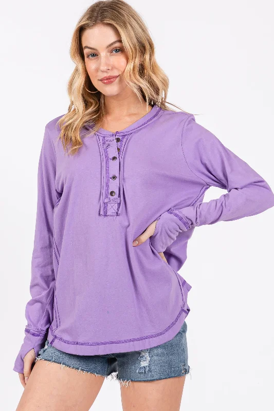 Weekend Savings Bonanza Lavender Long Sleeve Exposed Seam Top