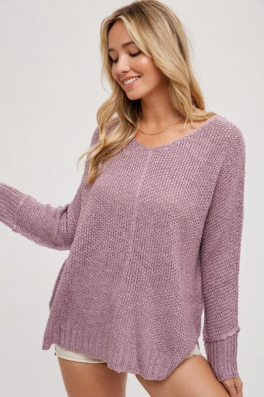 Take Advantage Lavender Chunky Knit Side Slit Sweater