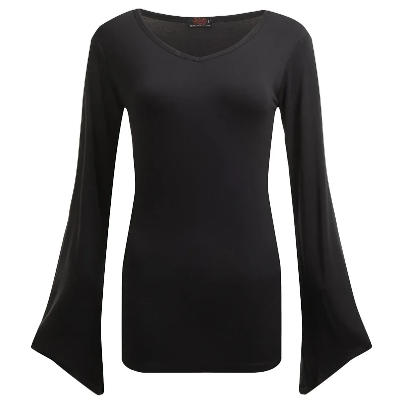 Quick Sale GOTHIC ELEGANCE - V Neck Goth Sleeve Top Black