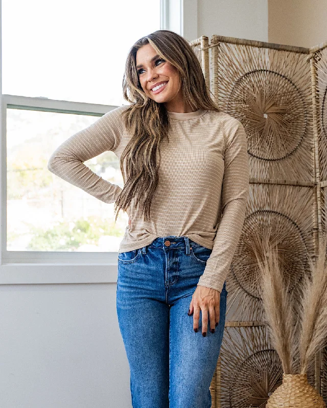 Act Fast Melody Ribbed Striped Top - Tan