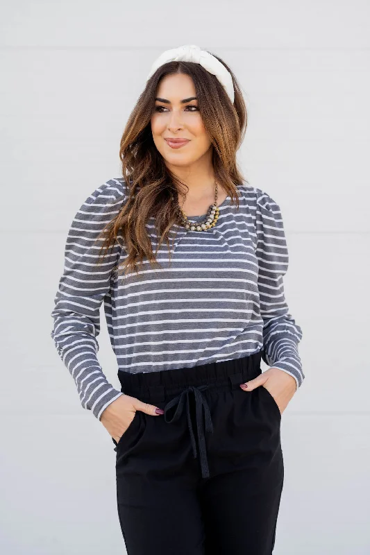 Weekend-Only Price Drops Heathered Stripes Gathered Shoulder Tee