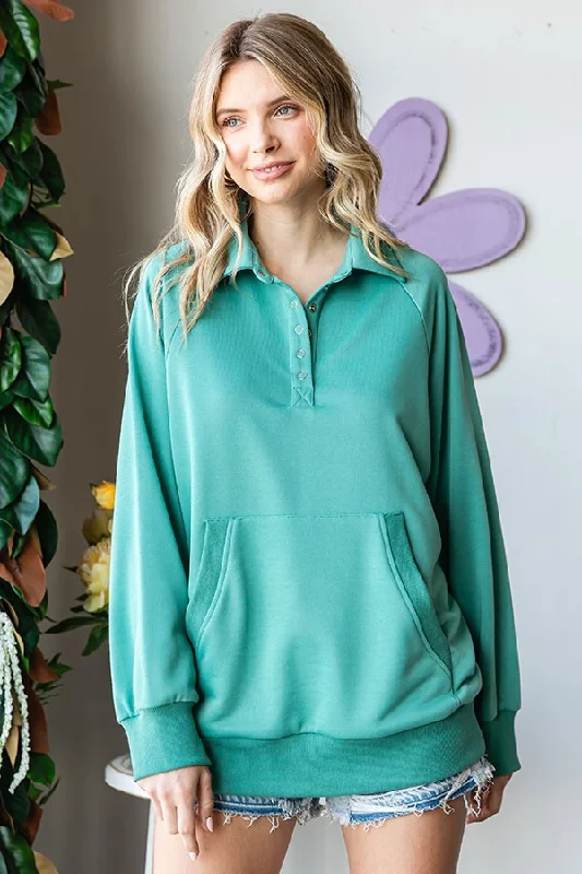 New Arrival Jade Collared Snap Button Pullover