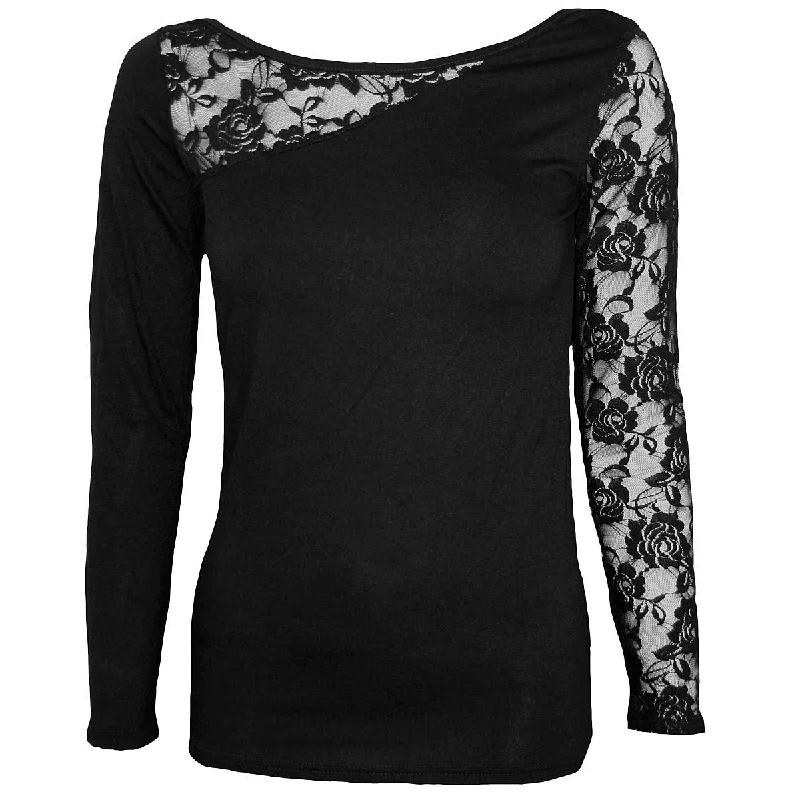 Weekend Offers That Dazzle GOTHIC ELEGANCE - Lace One Shoulder Top Black