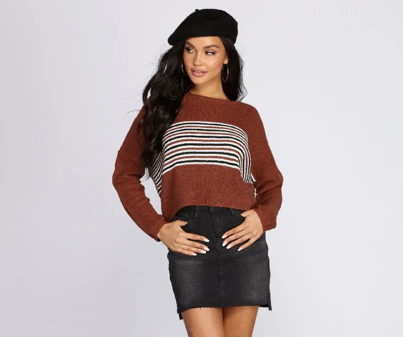 Act Fast Stripes On Stripes Cropped Sweater