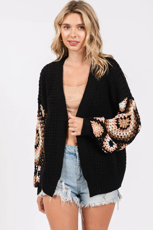 Amazing Value Black Sleeve Crochet Cardigan