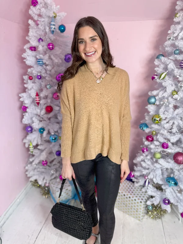 Weekend Savings Sensation The Georgia V Neck Soft Sweater-Taupe