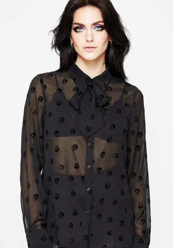Low Price Bones Flocked Chiffon Button Up Blouse