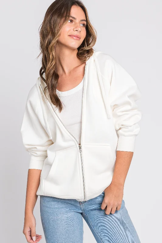 Great Deal Ivory Front Zipper Hooded Sweater