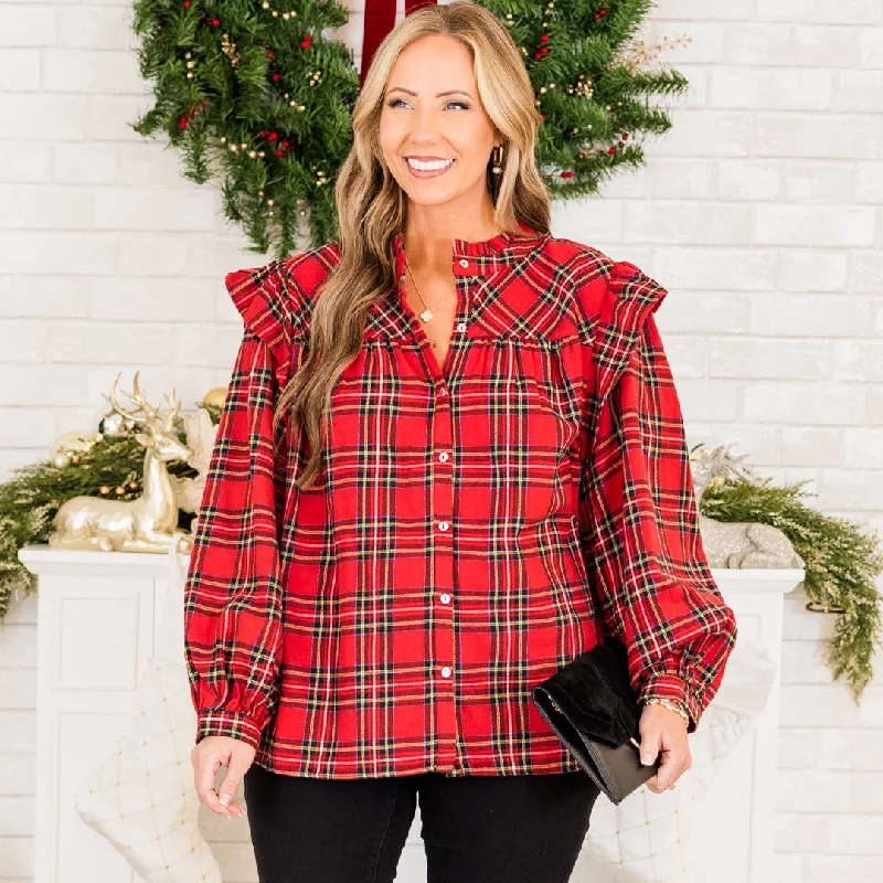Weekend Shopping Bliss Happy And Merry Blouse, Red