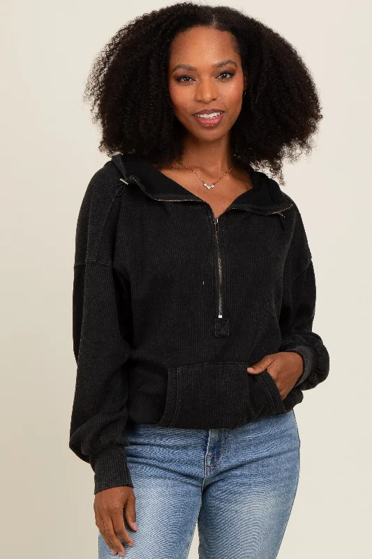 Savings Galore Charcoal Waffle Knit Half Zip Relaxed Fit Hoodie