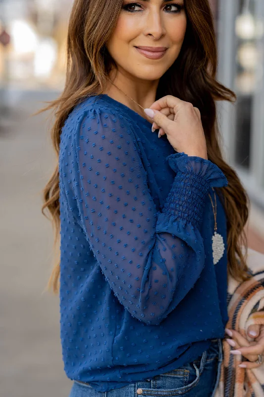 Shop the Weekend Away Swiss Dot Sheer Cinched Sleeve Blouse