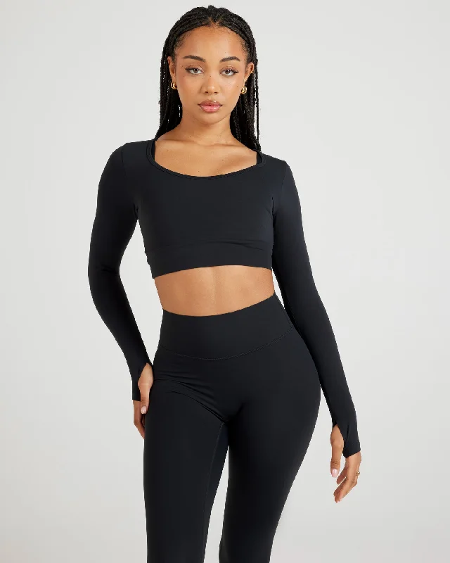 Today Only Airey Scoop Crop Long Sleeve - Black