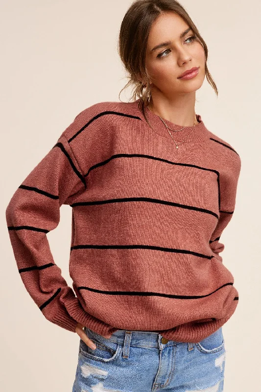 Take Advantage Rust Striped Mock Neck Sweater