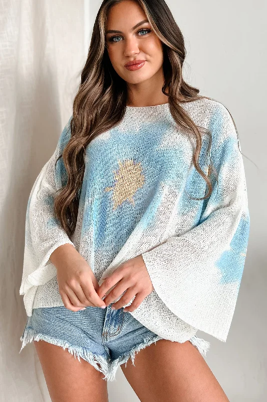 Sale Alert Beginning To Bloom Lightweight Dyed Floral Top (Ivory/Blue)