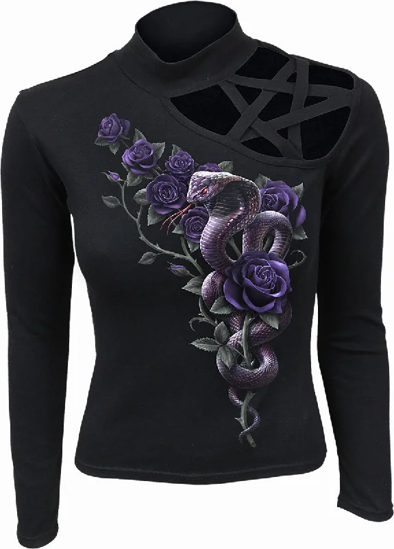 Weekend Savings Sensation COBRA ROSES - Pentagram Shoulder Longsleeve Top